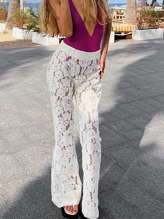 Lace High Waist Flare Beach Pants