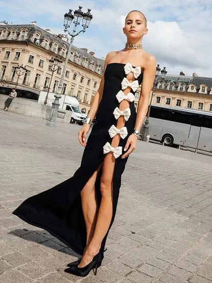 Valentinos Sexy Strapless Cute Bow Maxi Dress
