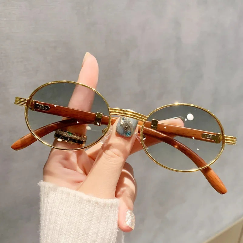New Fashion Oval Sunglasses Men UV400 Sun Glasses Women Vintage Brand Designer Eyewear Imitation Wood Grain Sunglass Luxlife Brands