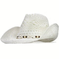 Summer with Shell Beach Hat Women Western Cowboy Hat Wide Brim Sunscreen Sun Hats for Outdoor Breathable Hand-Woven Straw Panama