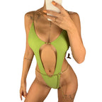 Sexy Metal Chains String High Cut One Piece Swimsuit Women Swimwear Female Monokini Tummy Cut Out Bathing Suit Swim Beach Wear Luxlife Brands