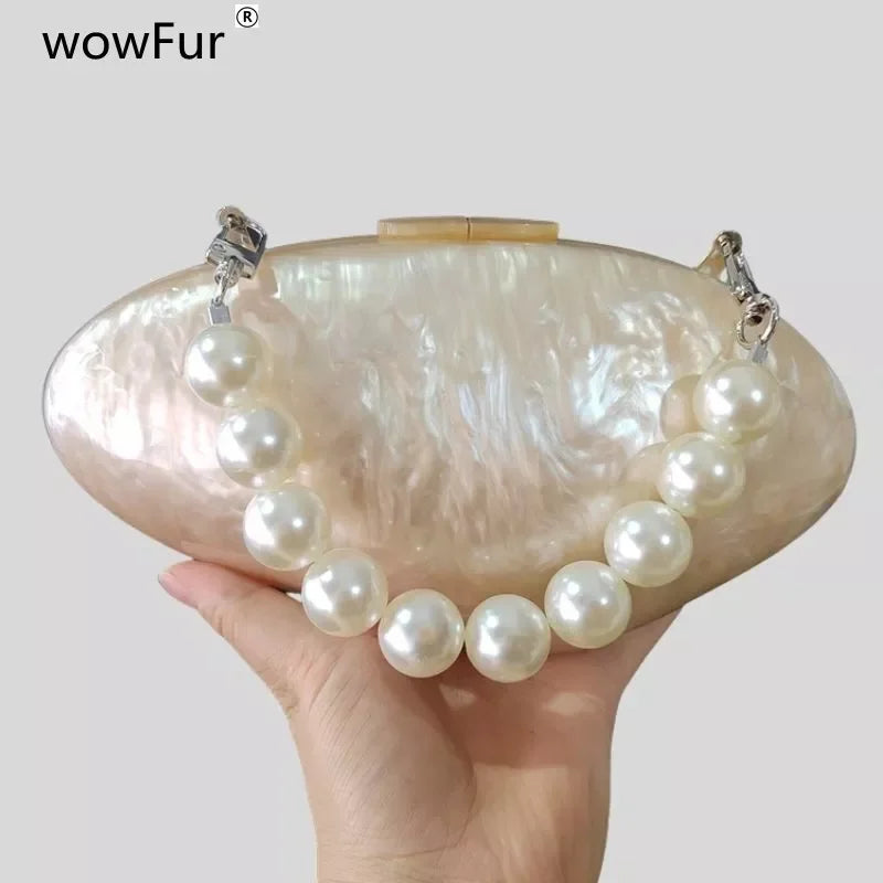 Pearl Acrylic Shell Clutch LUXLIFE BRANDS