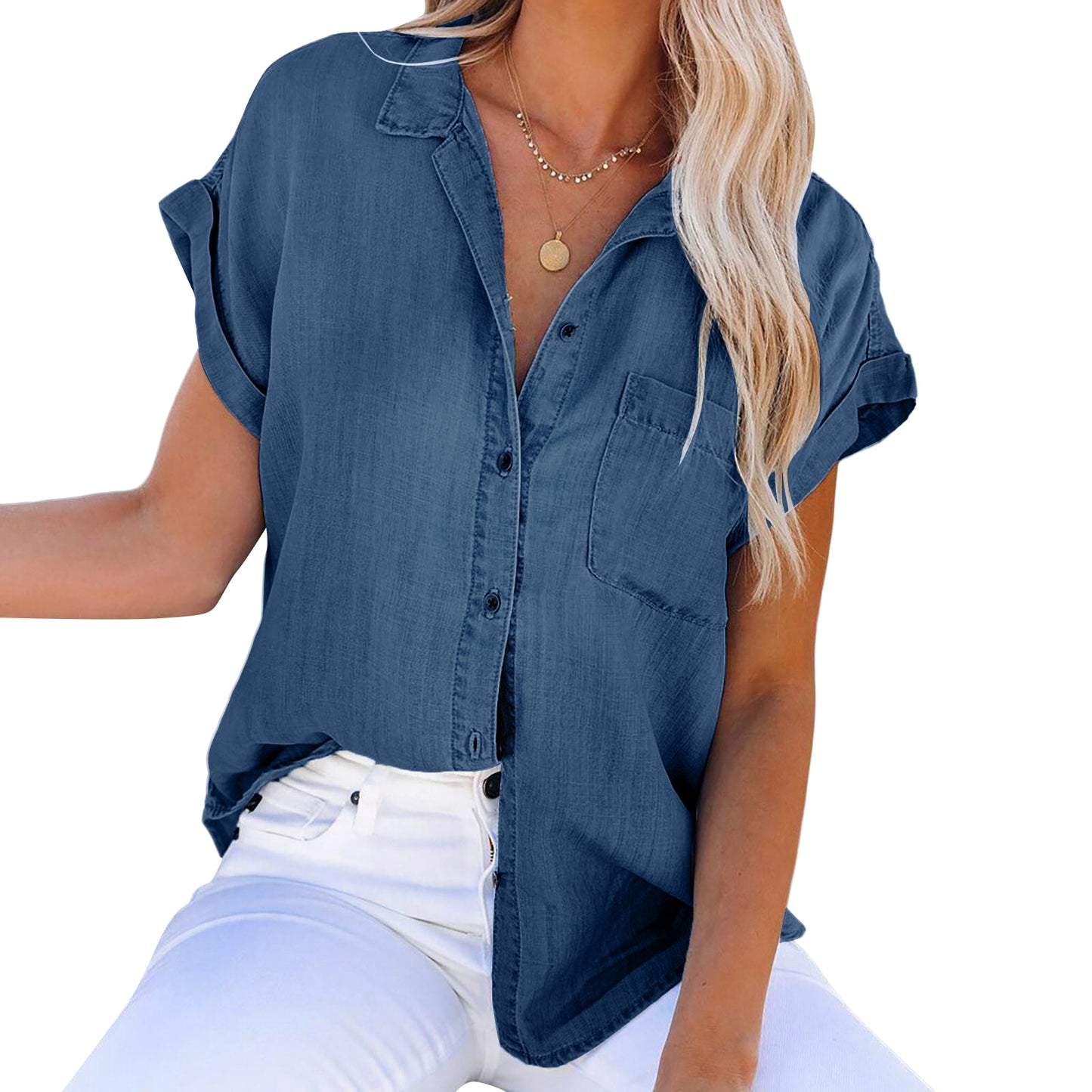 Solid Casual Loose Denim Shirts For Women 2023 Summer Vintage Women&#39;s Oversized Shirts And Blouses Fashion Youth Female Top