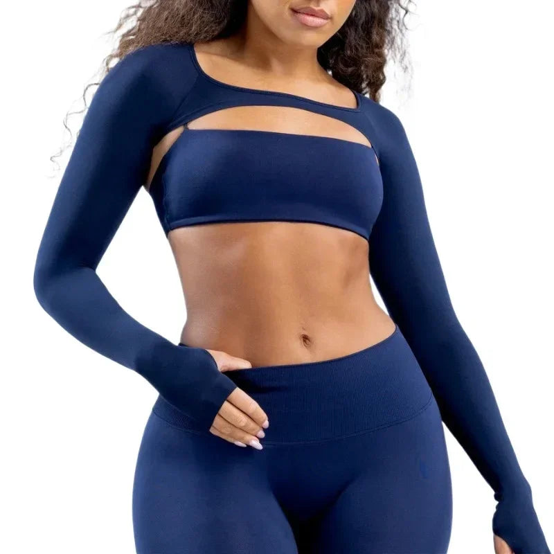 New Sports Long Sleeve Shrug Seamless Spandex Woman Fitness Elastic Breathable Shrug Sports Long Sleeve（Not Contain Bra）