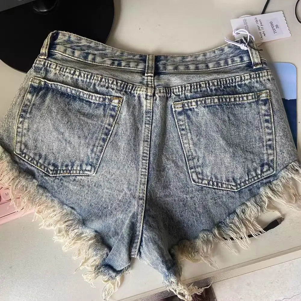 Low Waist Distressed Denim Shorts