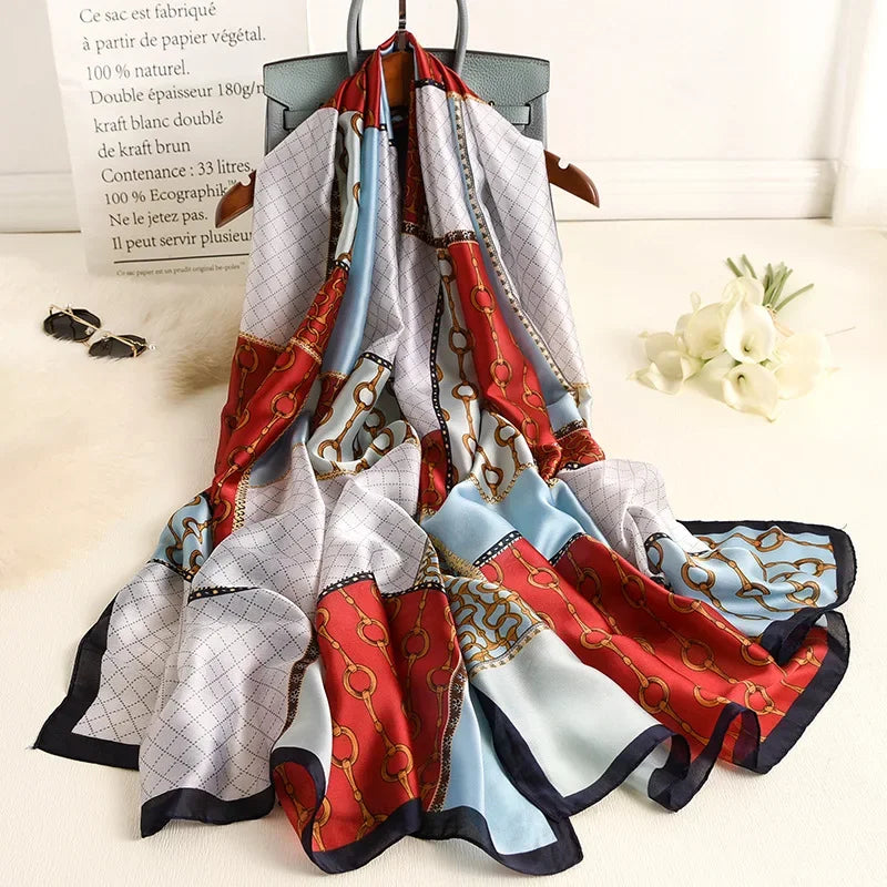 180*90cm Luxury Brand Spring Summer Autumn Women Clothing New Fashion Color matching printed silk scarf lady popular turba