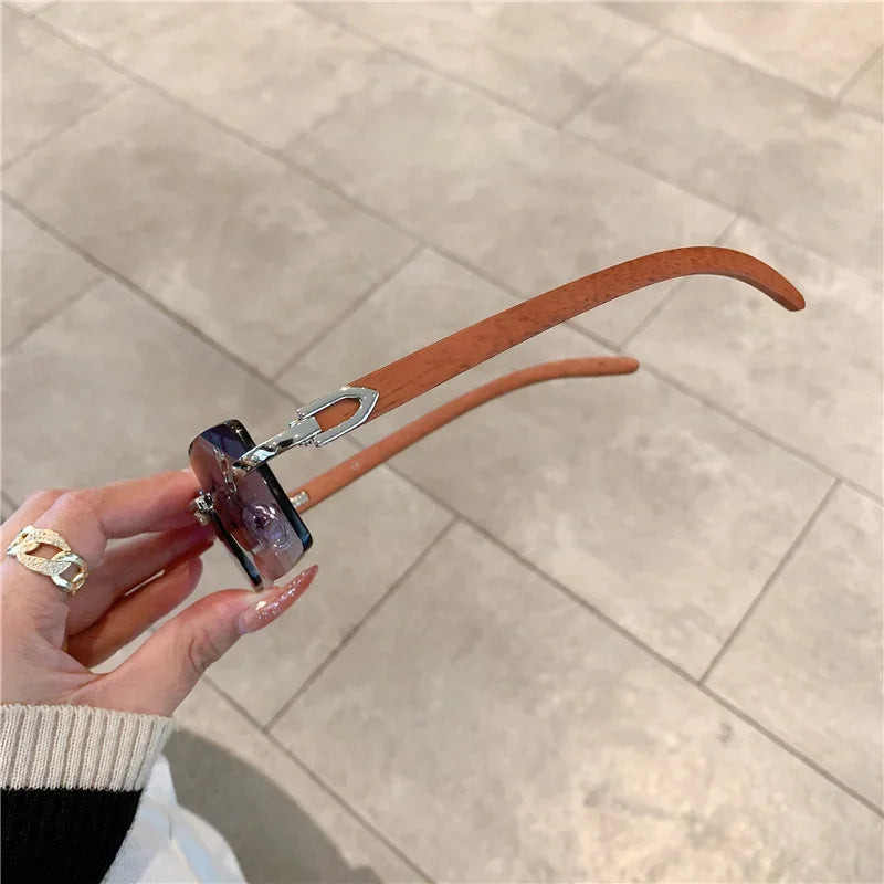 KAMMPT Rimless Sunglasses For Men Women Wooden Pattern Luxury Brand Retro Sun Glasses Fashion Shades UV400 Travel Outdoor Luxlife Brands