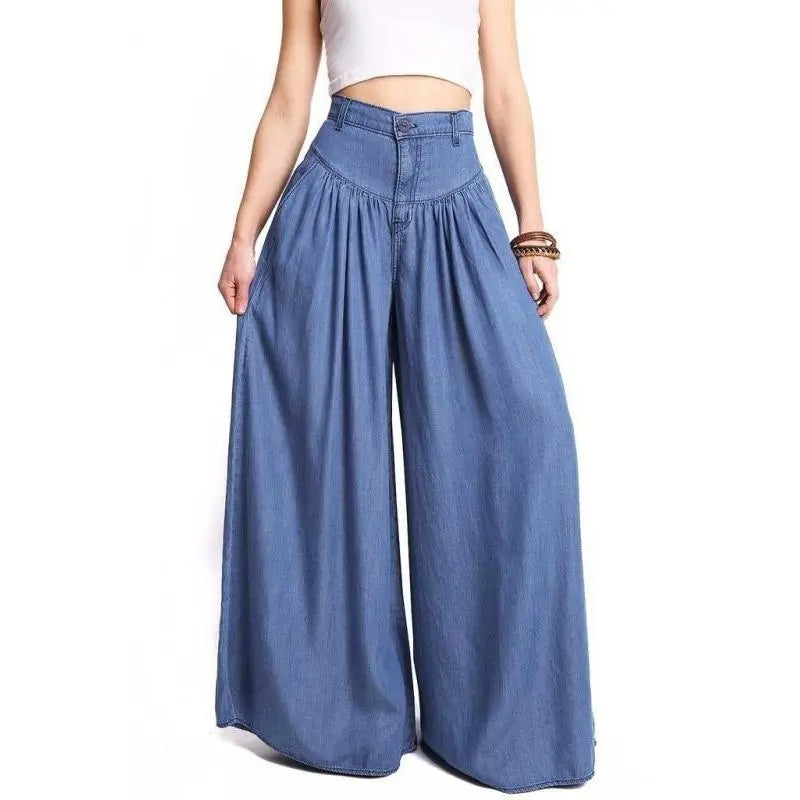 Women's Casual Cotton Linen Jeans Fashion Solid Colour Wide-leg Pants Ladies Loose Plus Size High Waist Long Trousers LUXLIFE BRANDS