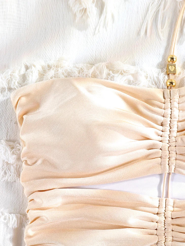 Miyouj Solid Color Swimwear Women's Swimsuit Bandage One Piece Suit High Waist Beachwear High Cut Bathsuit Hollow Out Swimsuits