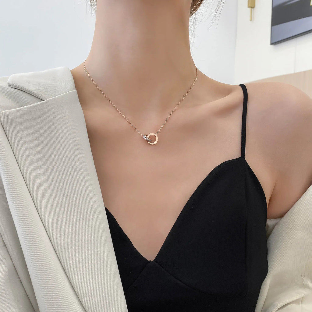 Luxury Elegant Crystal Circle Choker Fashion Roman Digital Stainless Steel Gold Silver Color Pendant Necklaces for Women Jewelry Luxlife Brands