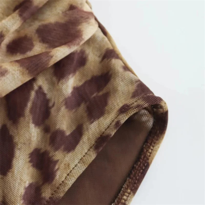 MUJER 2025 Woman Body Leopard Print Mesh Sleeveless Bodysuit Women Summer Tulle Off Shoulder Tight Bodysuit Lingerie Sexy Body