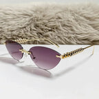 New Cat Eye Rivet Rimless Sunglasses Women Luxury Fashion Brand Oval Narrow Sun Glasses Shades Trendy Elegant Unique Eyewear Luxlife Brands