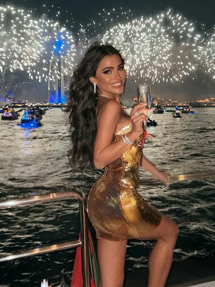 LUX Gold Sequin Mini Dress LUXLIFE BRANDS