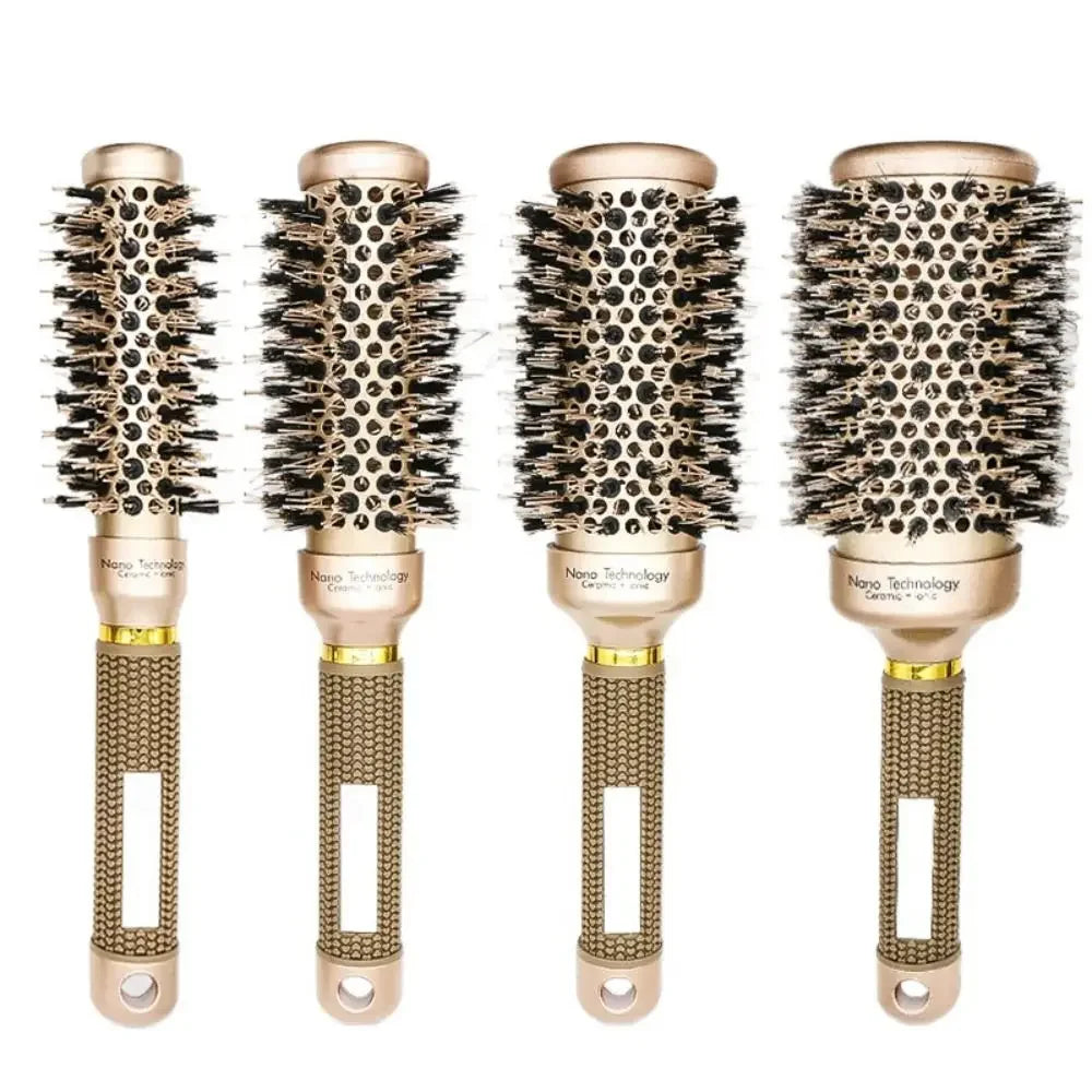 Boar Bristle Hairbrush Styling Tool Curling Blow Dry Ceramic Hairbrush Straight Hair Curls Round Ionic Hair Brush Hair Care LUXLIFE BRANDS