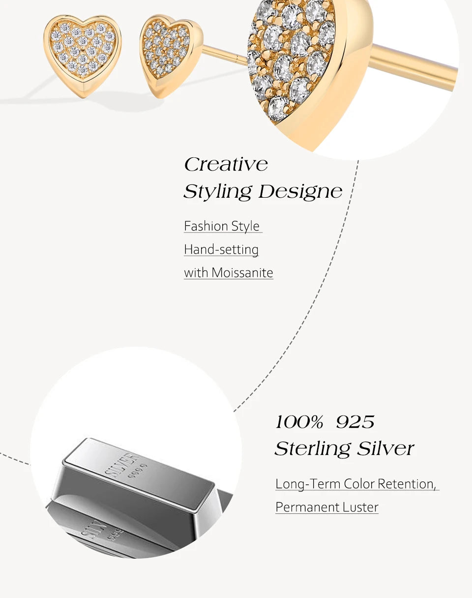 ATTAGEMS Full Moissanite Heart Earrings For Women Girls DVVS1 100% 925 Sterling Silver Sparkling Engagement Jewelry High Quality Luxlife Brands