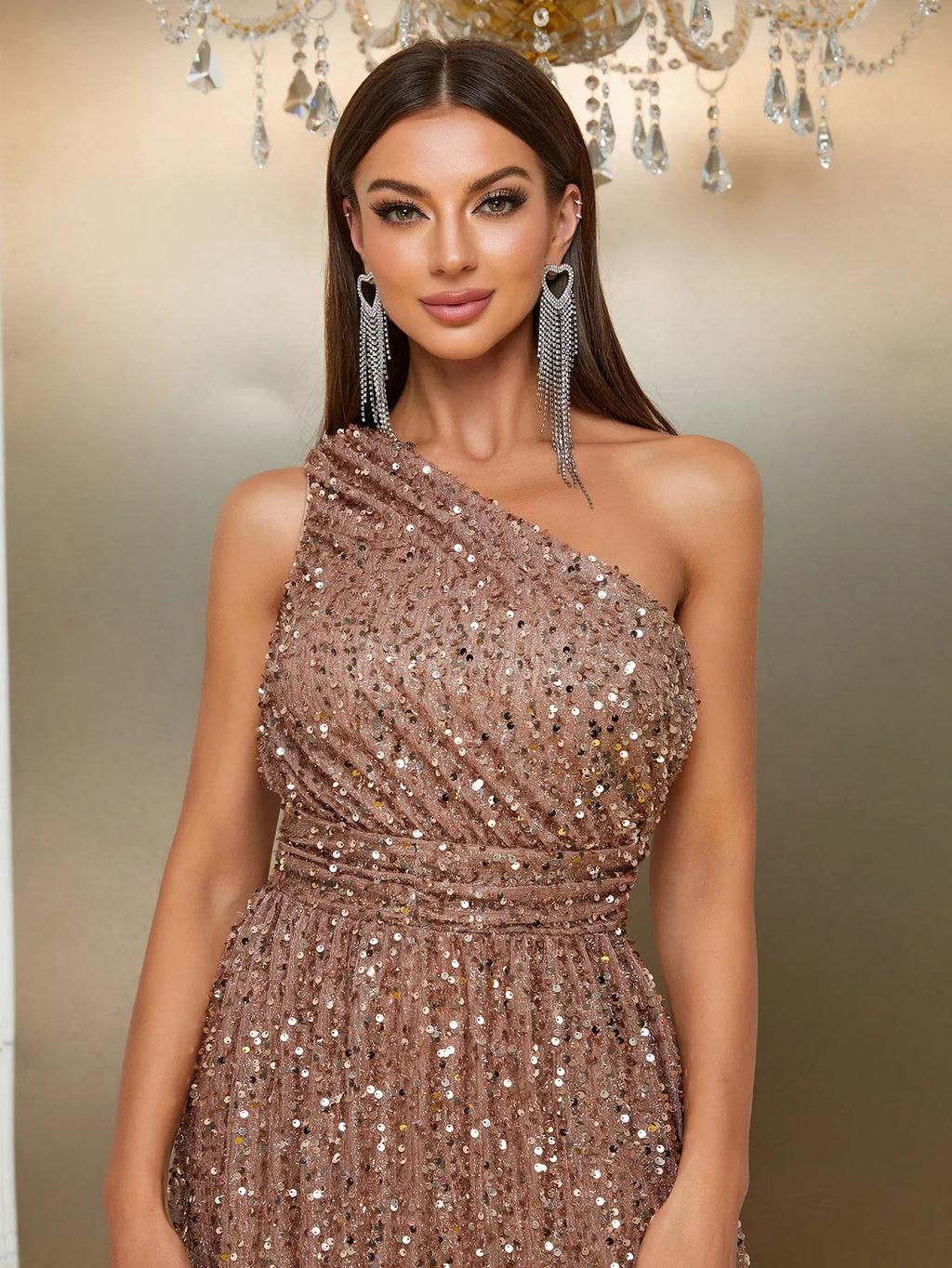 YISOKADO Giffniseti Women's One Shoulder Sequin Prom Dresses Sparkly Mermaid Evening Gowns with Slit LUXLIFE BRANDS