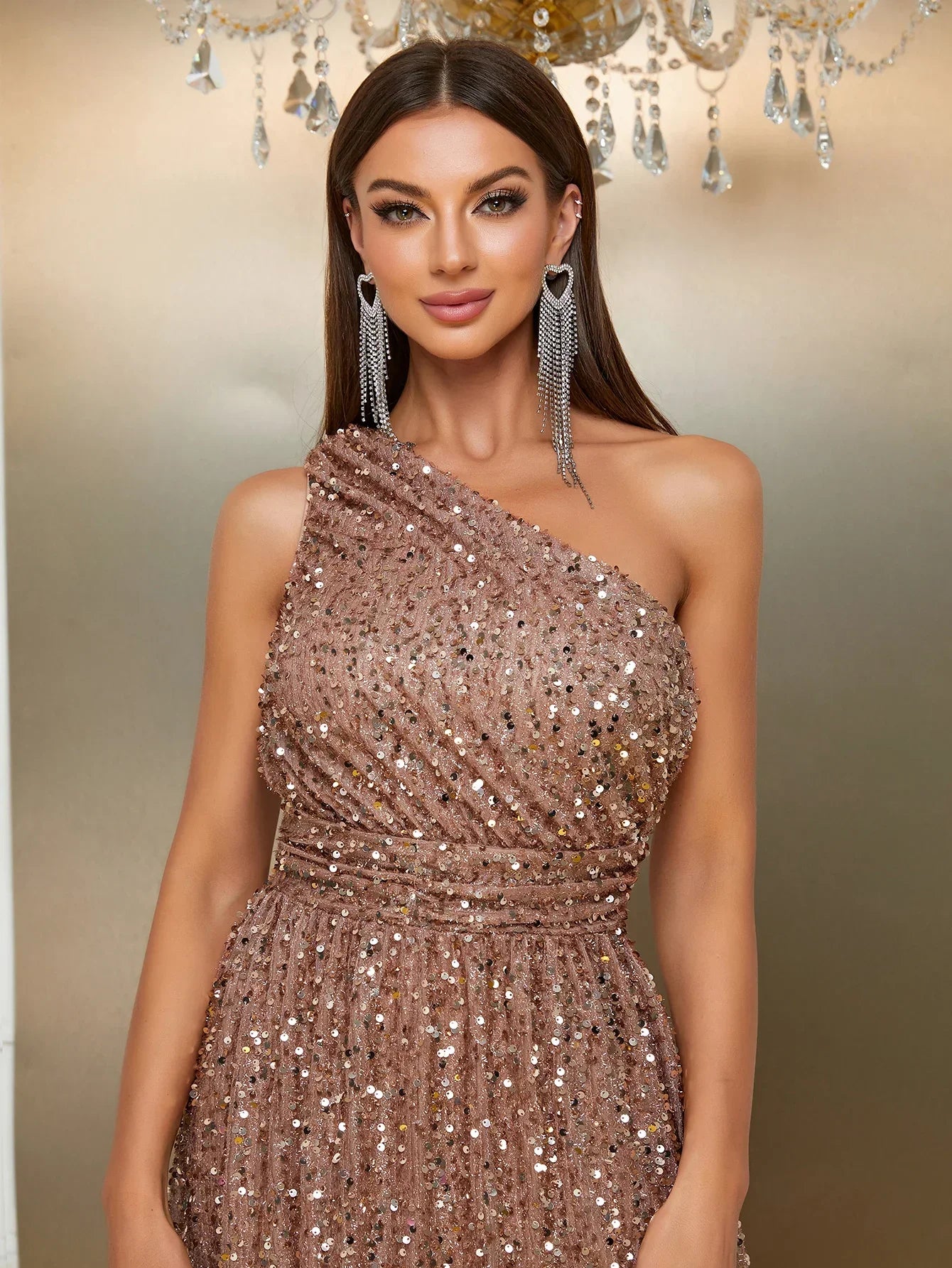 YISOKADO Giffniseti Women's One Shoulder Sequin Prom Dresses Sparkly Mermaid Evening Gowns with Slit LUXLIFE BRANDS