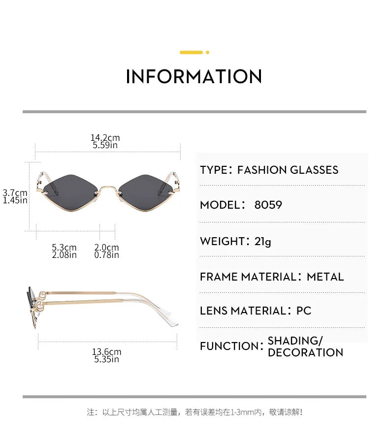 Fashion Small Polygonal Sunglasses Women Brand Metal Half Frame Glasses Ladies Hipster Sexy Cat Eye Shades Vintage