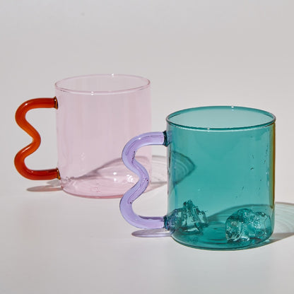 Colored Glass Cups Original Design Colorful Waved Ear Glass Mug Handmade Simple Wave Coffee Cup for Hot Water