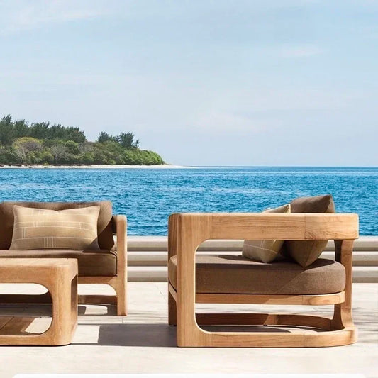 Outdoor leisure teak garden sofa combination teak balcony Nordic outdoor vintage log furniture