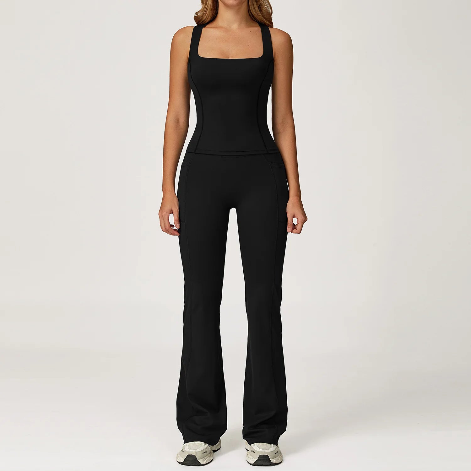 Hearuisavy 2Pcs Woman's Sports Set Naked-Feel Racerback Sports Tops Gym Tank Top Female Breathable High Waist Fitness Yoga Pants