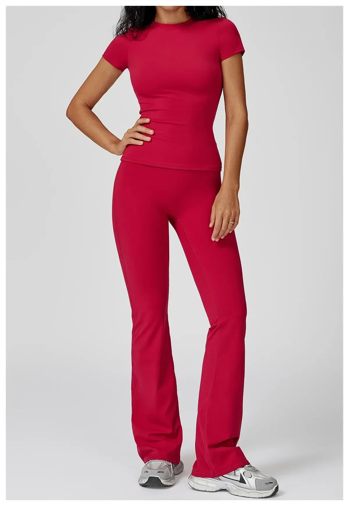 Hearuisavy Women 2 Piece Sport Pants Set Gym Sportswear Workout Short Sleeves Female Push Up Yoga Pants Running Fitness Clothing