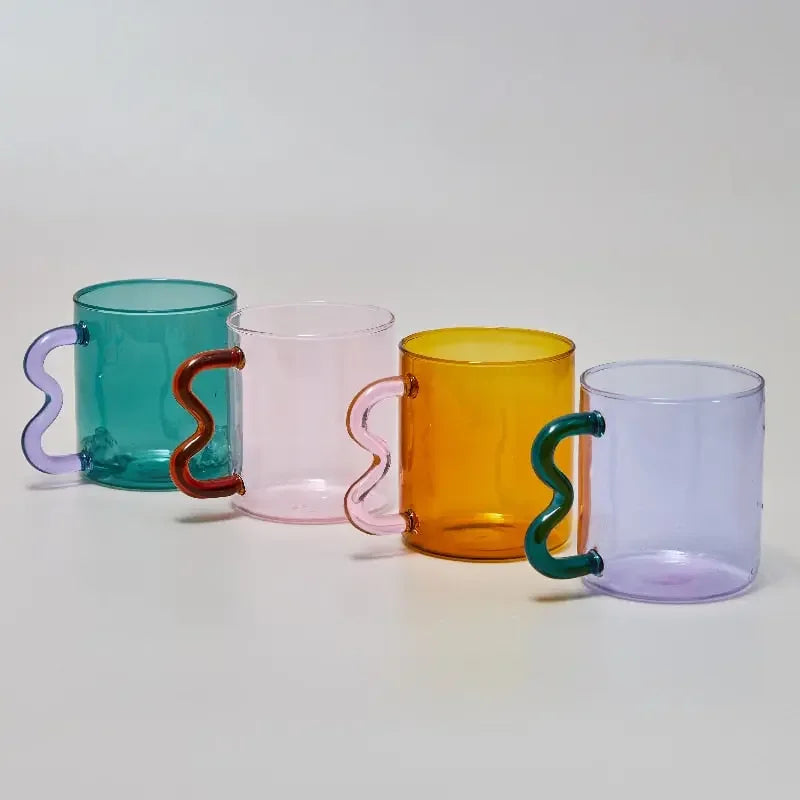 Colored Glass Cups Original Design Colorful Waved Ear Glass Mug Handmade Simple Wave Coffee Cup for Hot Water