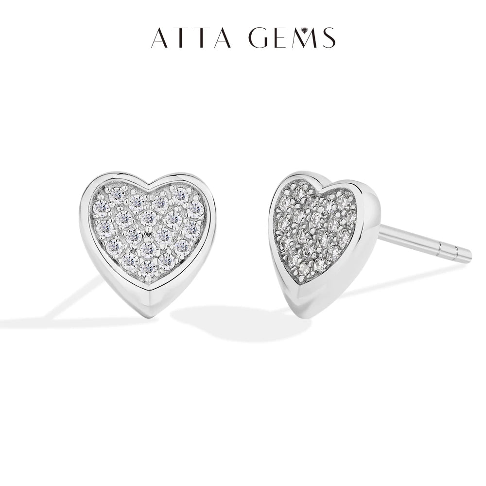 ATTAGEMS Full Moissanite Heart Earrings For Women Girls DVVS1 100% 925 Sterling Silver Sparkling Engagement Jewelry High Quality