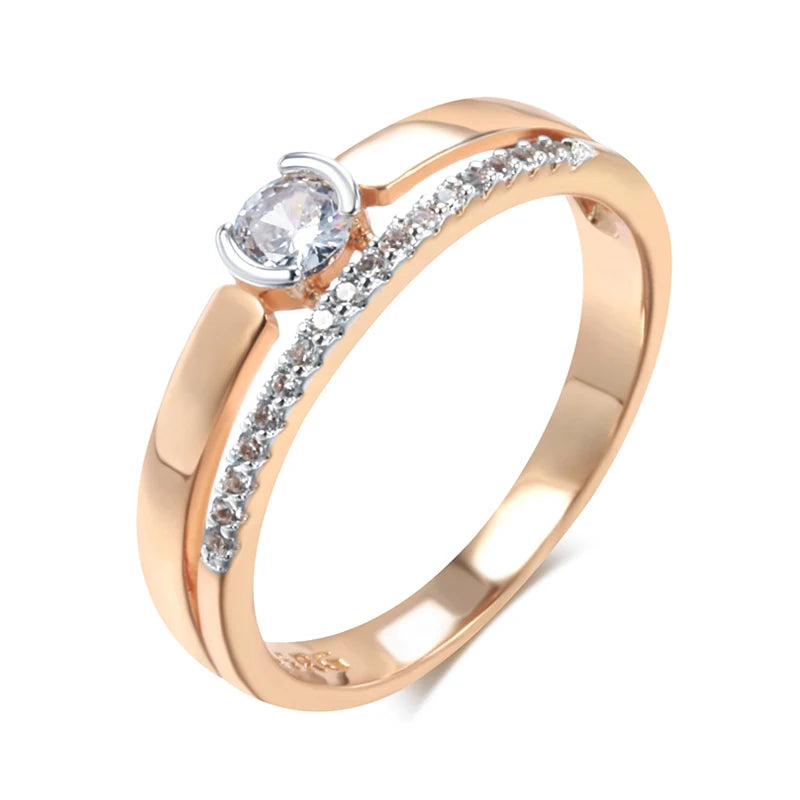 Kinel Luxury Natural Zircon Rings For Women 585 Rose Gold Silver Color Mix Setting Slim Design Daily Bride Wedding Jewelry