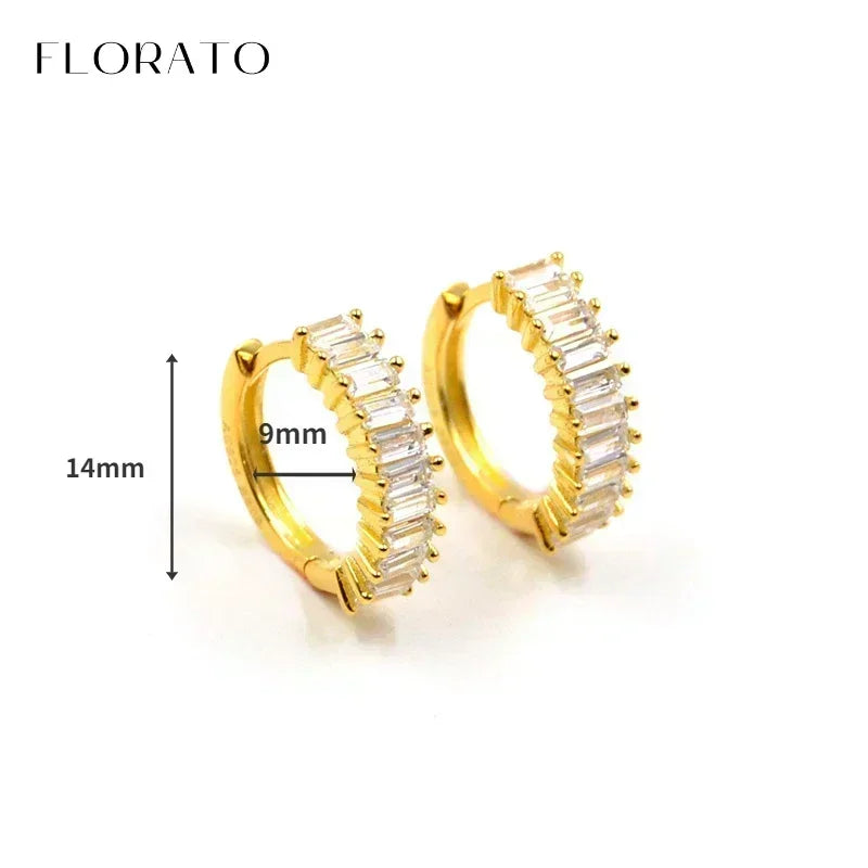 Luxury white crystal zircon earrings 925 sterling silver ear needles Hoop gold earrings For women Fashion Luxury Wedding Jewelry