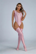 Women Candy Color Oil Glossy Elastic Bodysuit Bodycon Rompers One-piece Swimsuit Silky Tights Satin Backless Shaper Sexy Leotard Luxlife Brands