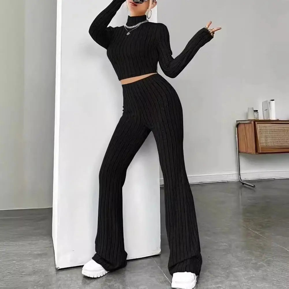 Women Sweatshirt & High Waist Pants Set