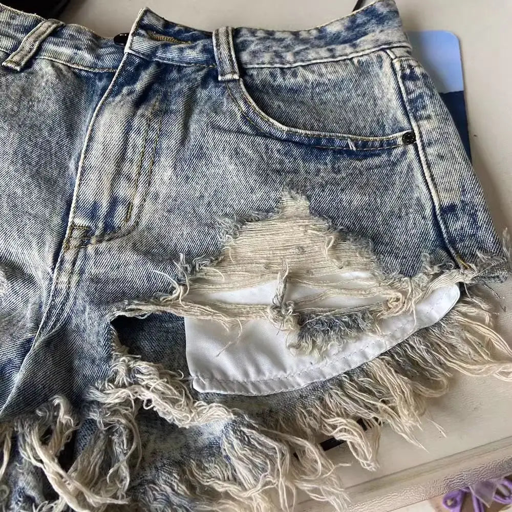 Low Waist Distressed Denim Shorts