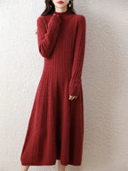 Elegant Fashion Dresses Cashmere Sweater Knitted Long Dress 100% Merino Wool Women Turtleneck Office Skirt Autumn Winter Clothes LUXLIFE BRANDS