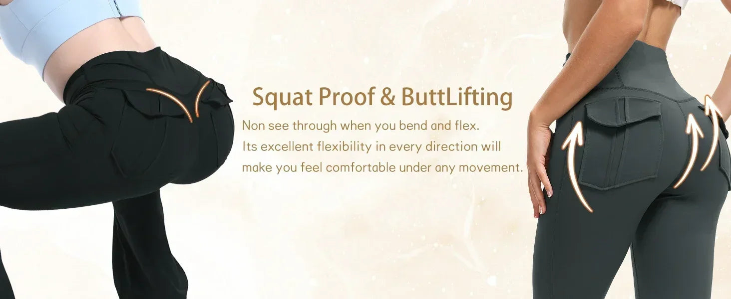 Women's Flare Leggings with Pockets High Waisted Butt Lifting No Front Seam Tummy Control Bootcut Yoga Pants for Women