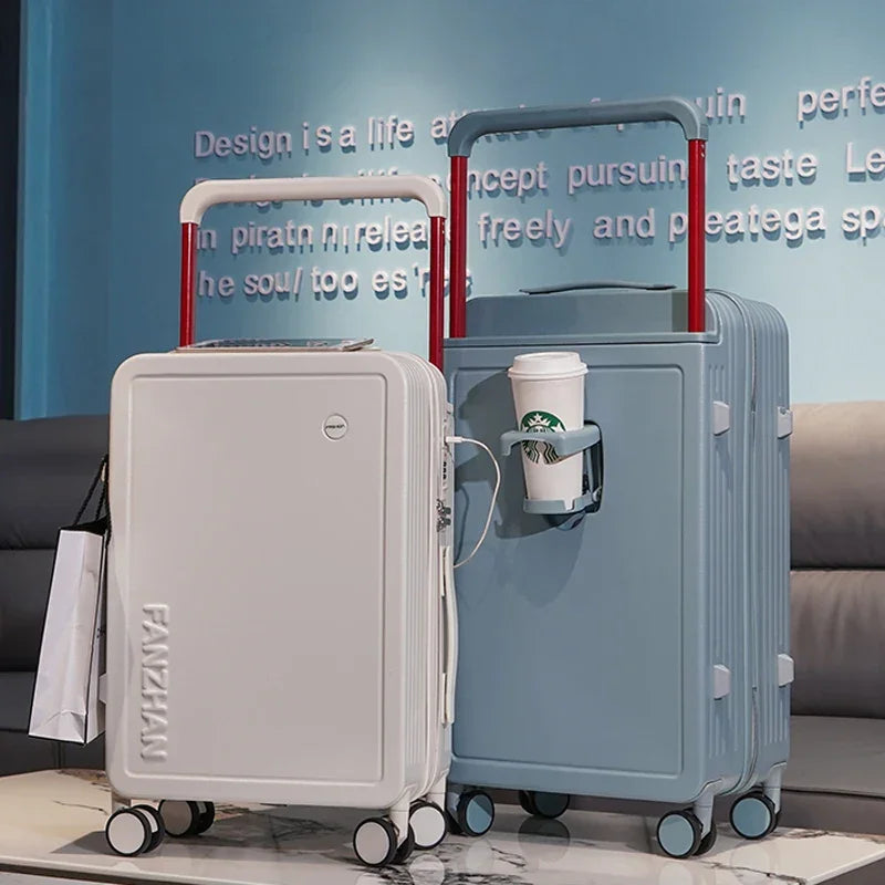 Wide Handle Travel Suitcase Carry-On With Cup Holder, USB Charging Luxlife Brands