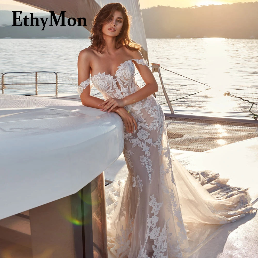 Ethymon Modern Sweetheart Wedding Gown For Bride Off the Shoulder Trumpet Lace Appliques Backless Robe De Mariée Customised Luxlife Brands