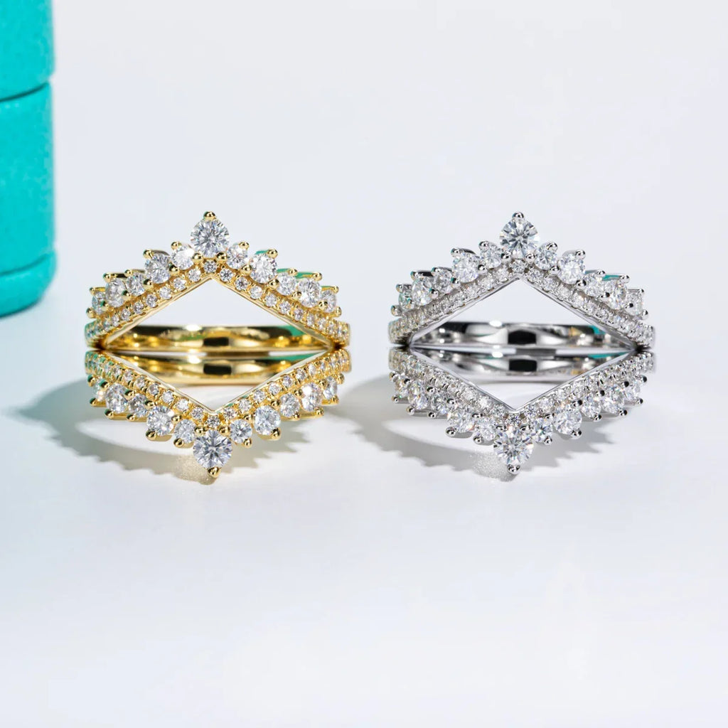 Crown Jewel 18K Gold Plated 3mm D Color Moissanite Sterling Silver Bridal Ring Set