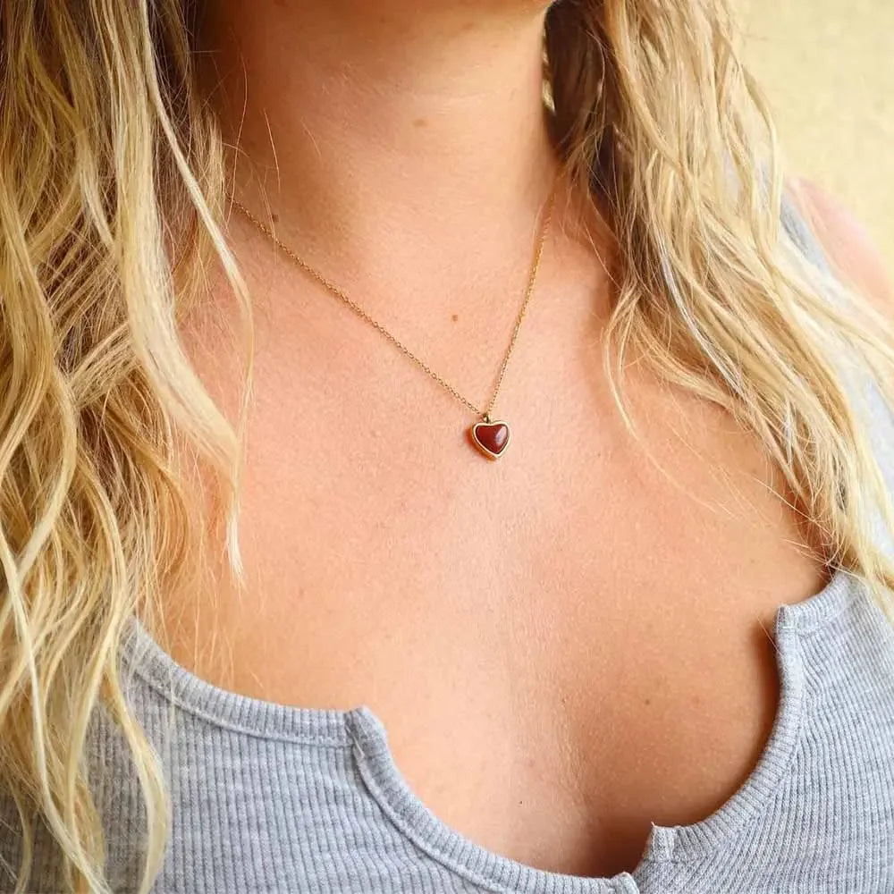 Carnelian Crystal Heart Necklace Raw Stone Healing Crystals Dainty Heart Gemstone Pendant Necklace Anniversary Birthday Gift - LUXLIFE BRANDS