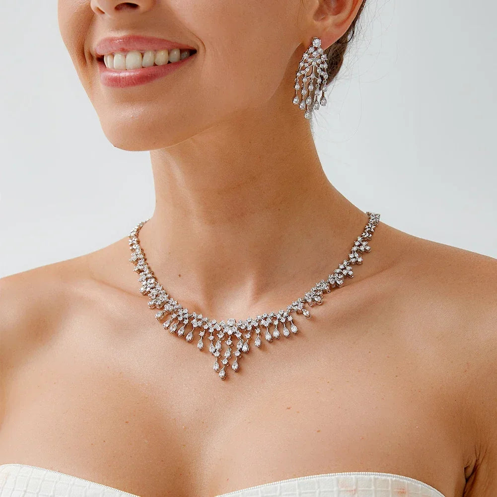 Luxury Cubic Zircon Necklace Earrings Bridal Sets