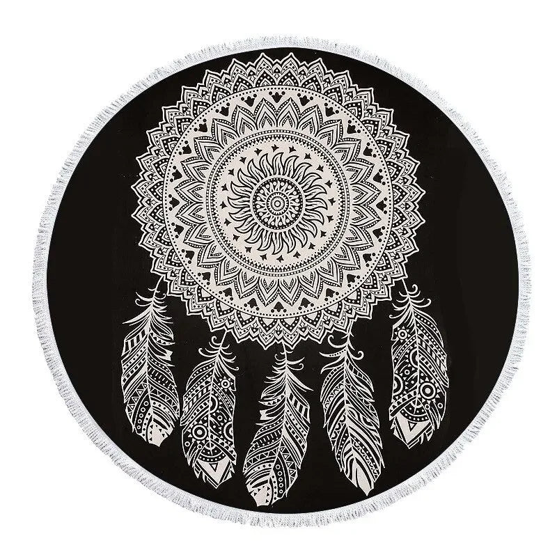 Microfiber Mandala Round Beach Towel Throw Blanket Soft Absorbent Quick Dry Multi-Purpose Picnic Yoga Meditation Mat Roundie