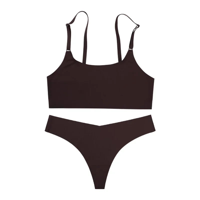 Hot Sale High Quality Latest Design Us Size Stylish Solid Ice Silk Seamless Wireless Bras And Women Underwear Set Luxlife Brands