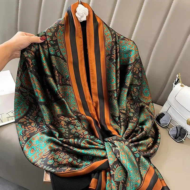 180*90cm Luxury Brand Spring Summer Autumn Women Clothing New Fashion Color matching printed silk scarf lady popular turba