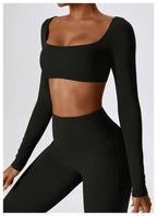 Yoga Shirts Fitness Long Sleeve Women Sport Crop Top Women Square Neck Gym Top Yoga T-Shirt Clothing Casual Quick Dry Sportswear Luxlife Brands