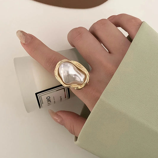 2023 New Design Starfish Pearl Ring Shape Gold Color Adjustable Rings For Women Korean Fashion Jewelry Party Luxury Accessory