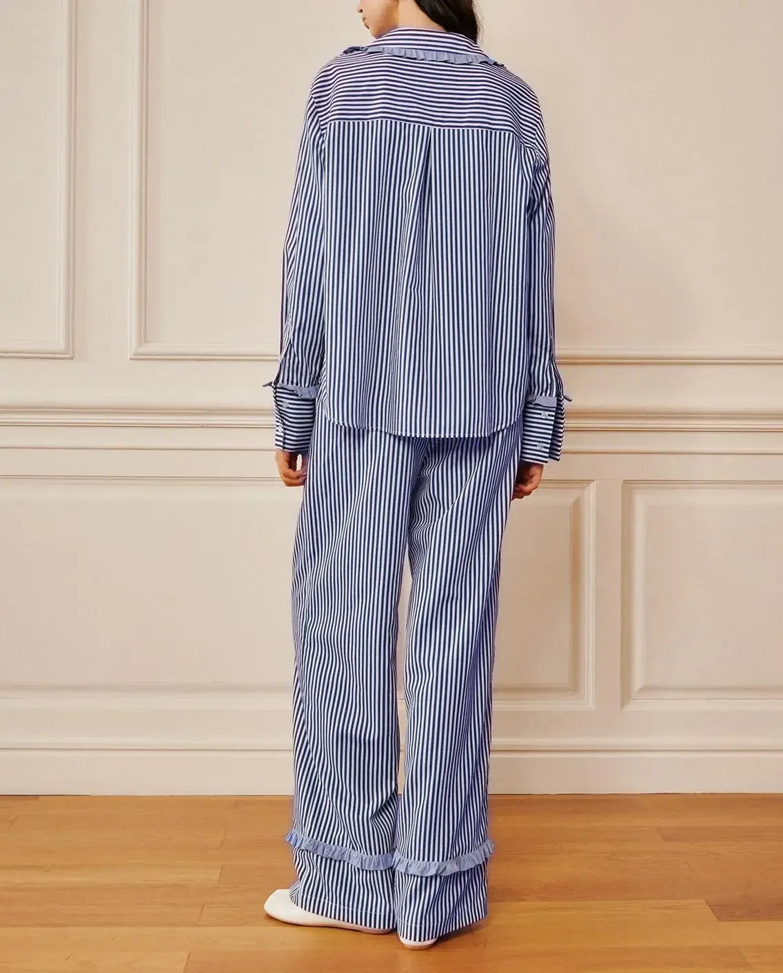 Hirigin Valentines Day Bow Tie Pajamas For Women Silk Satin Bow Striped Pjs Long Sleeve Shirt And Ruffle Lounge Pants Sets S M L