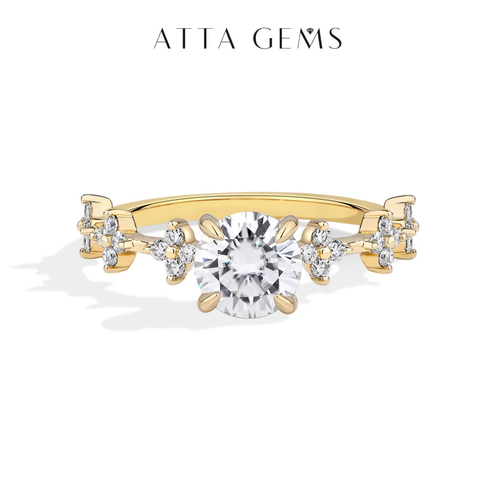 ATTAGEMS New Moissanite Ring for Women Four claws s925 Silver Rings Yellow Gold Plated Classic Anniversary Jewelry Free Shipping