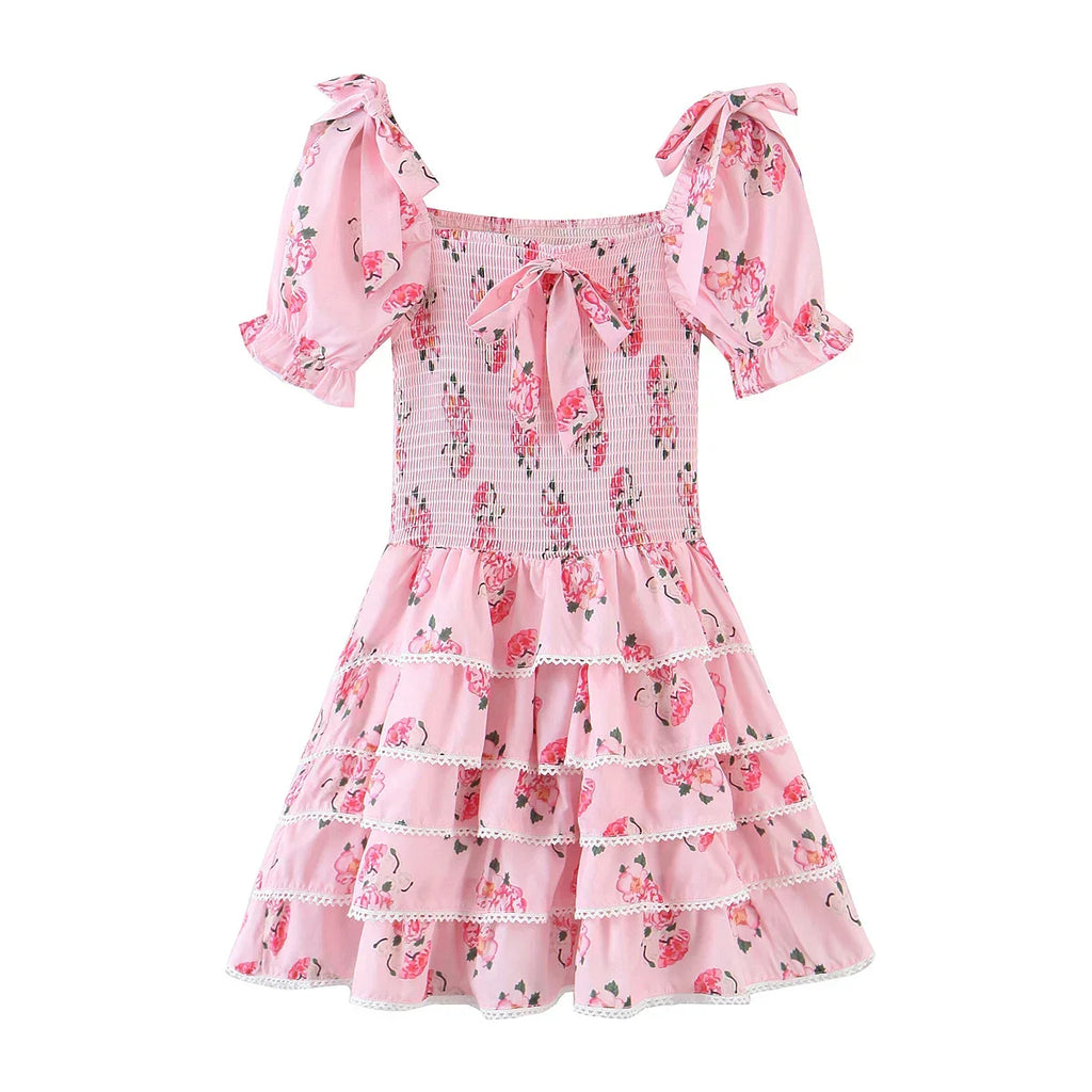 Pretty Pink Floral Print Puff Sleeve Dress