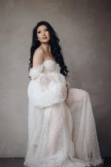 Maternity Pearl White Gown