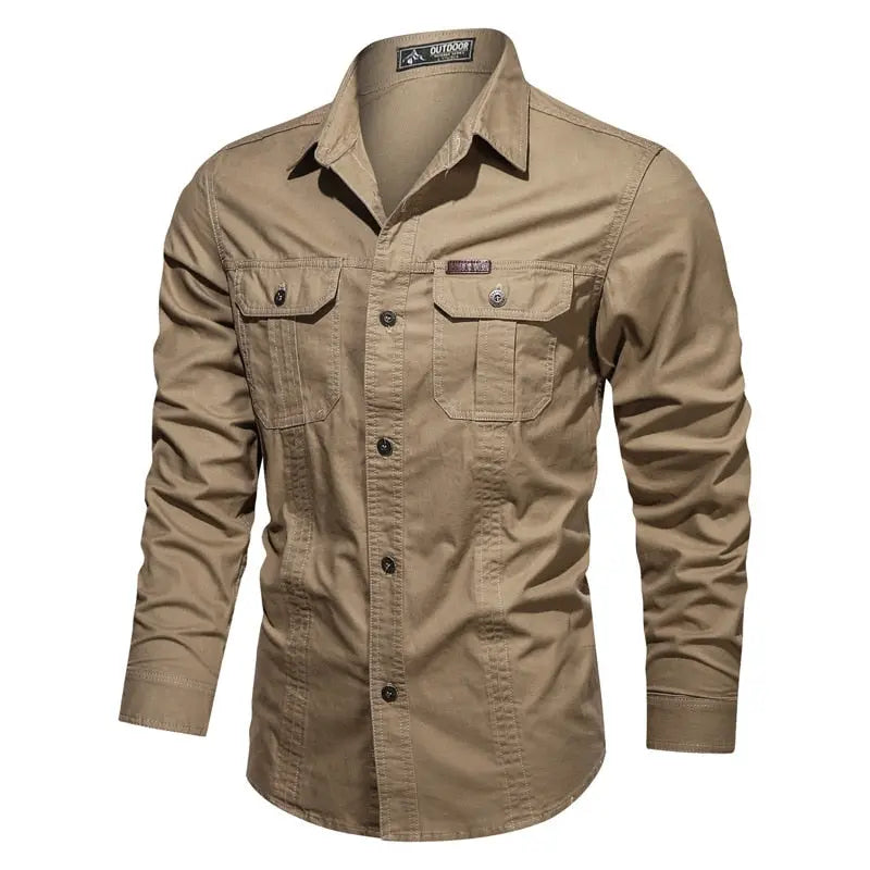New Fashion Shirt Men&#39;s Spring and Autumn Long sleeved Solid Color Shirt Military Outdoor Shirt Large Outdoor Workwear